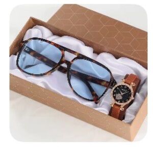 Tortoiseshell Aviator Sunglasses with Blue Lenses